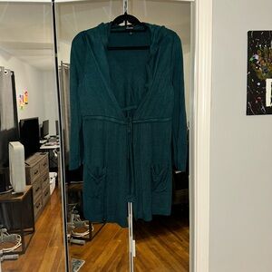 Teal Hooded Cardigan with Pockets